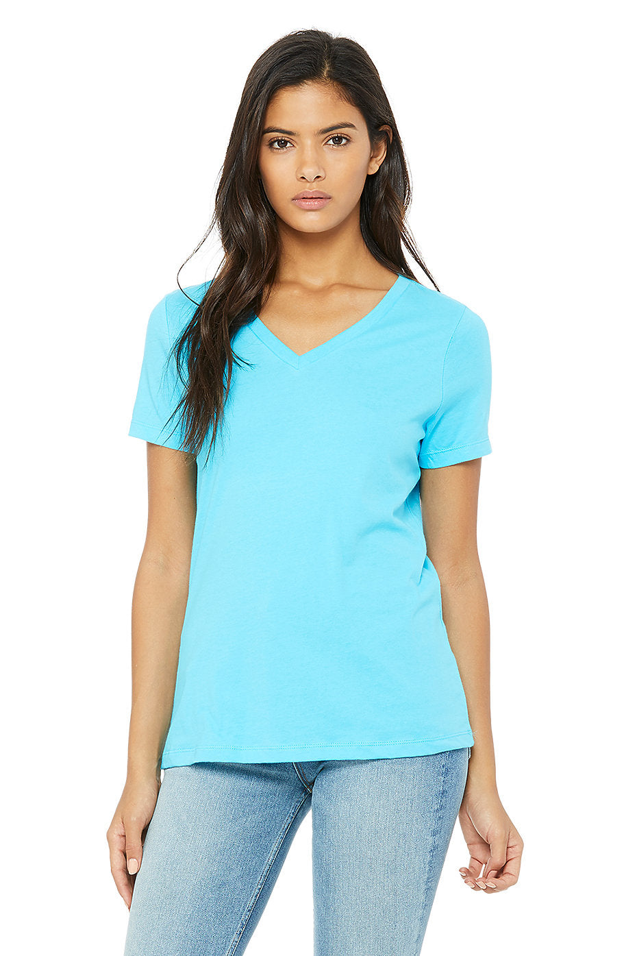 Bella Canvas 6405 Women's Relaxed Short Sleeve V-Neck Tee (S-XL)